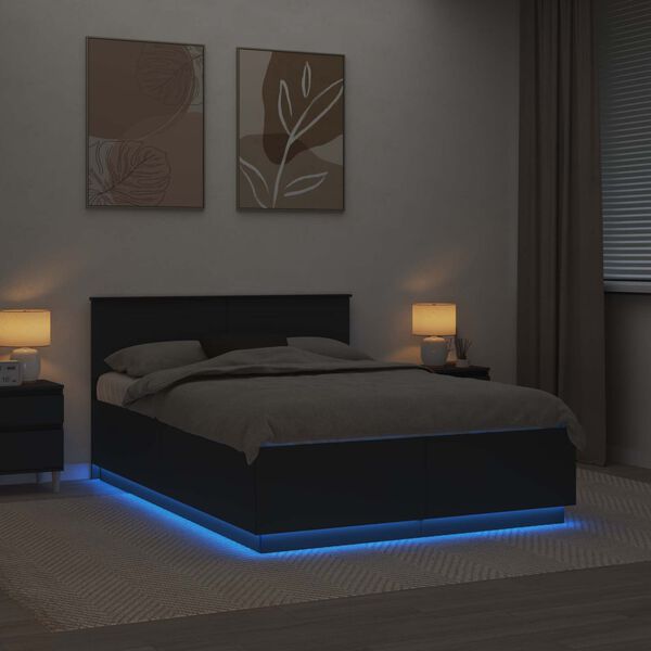 vidaXL Estructura de cama Negro 150 x 200 cm Madera de ingenier&iacute;a