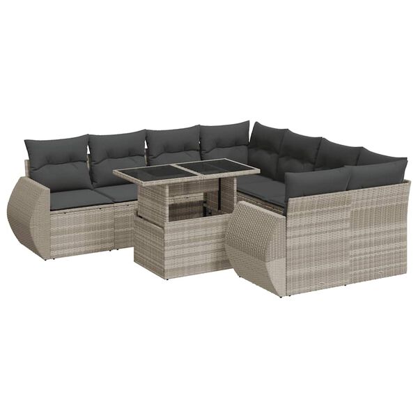 vidaXL Set muebles jardín 9 pzas y cojines ratán sintético gris claro