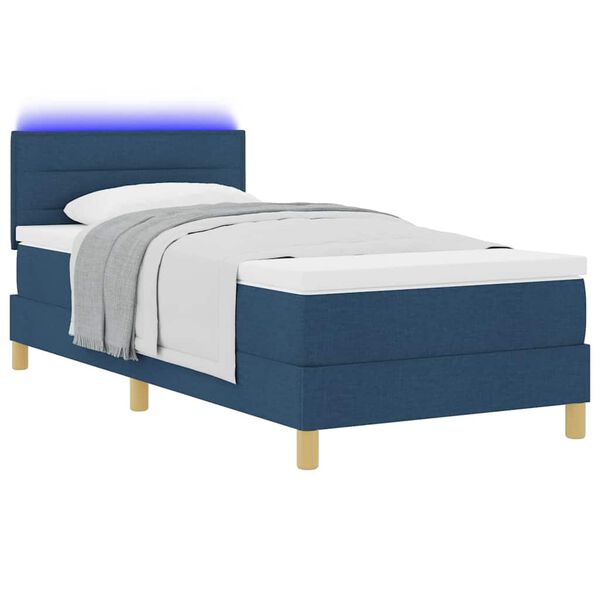 vidaXL Cama Box Spring LED con colch&oacute;n con LED Azul 90 x 190 cm tela