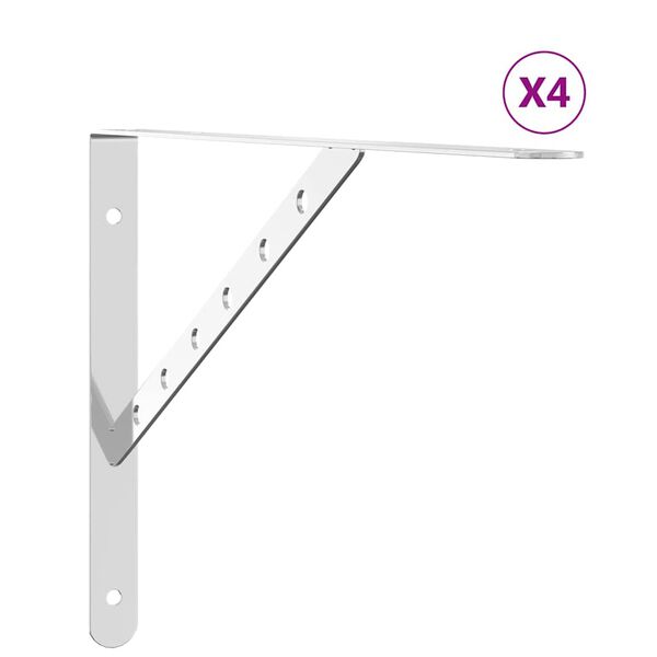 vidaXL Soportes de estante 4 uds acero inoxidable plata 40x2,5x25 cm