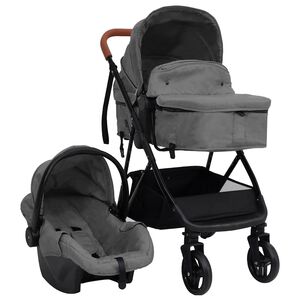 vidaXL Cochecito de beb&eacute; 3 en 1 de acero gris claro y negro