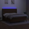 vidaXL Cama box spring colch&oacute;n luces LED tela marr&oacute;n oscuro 180x200cm