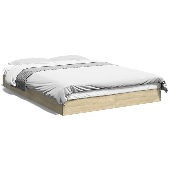 vidaXL Estructura de cama madera de ingenier&iacute;a roble Sonoma 135x190 cm