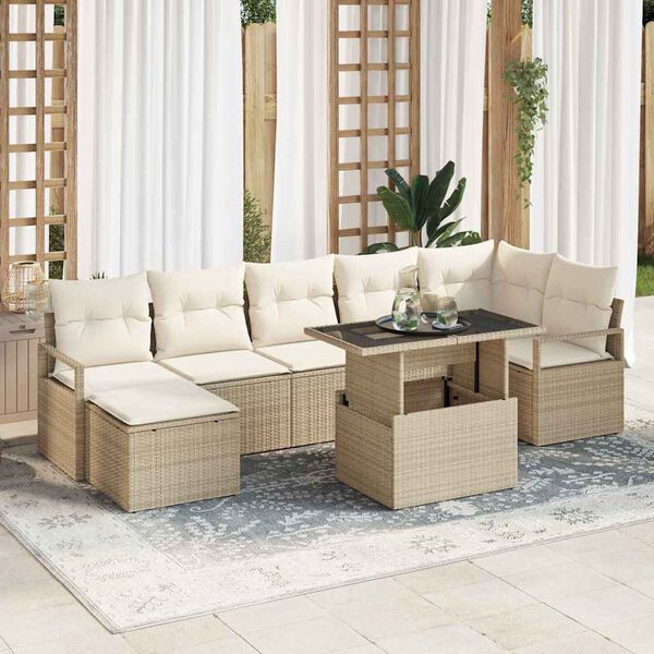 vidaXL Conjunto de sof&aacute; de jard&iacute;n 8 pcs Beige Polirat&aacute;n