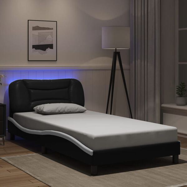 vidaXL Estructura de cama con LED sin colch&oacute;n Hvar negro blanco 100x200 cm