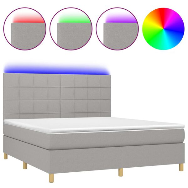 vidaXL Cama box spring colch&oacute;n y luces LED tela gris claro 160x200 cm