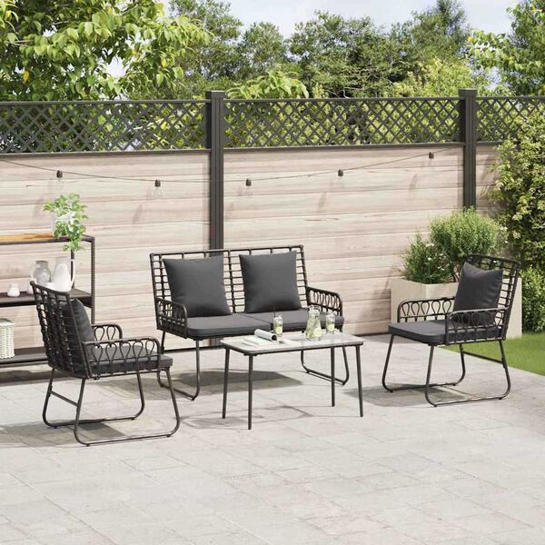 vidaXL Conjunto de Muebles de Jardín con cojín 4 pcs Negro y Antracita