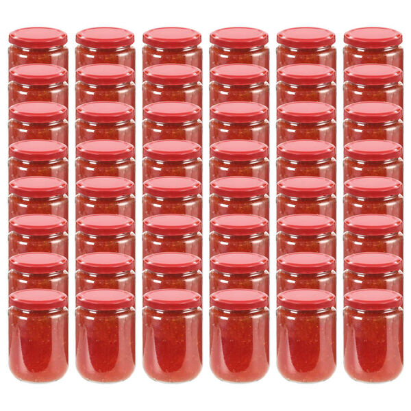 vidaXL Tarros de mermelada de vidrio con tapa roja 48 unidades 230 ml