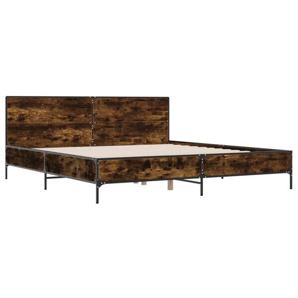 vidaXL Estructura cama madera ingenier&iacute;a metal roble ahumado 200x200cm