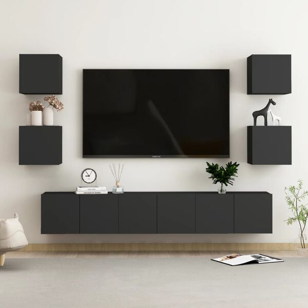 vidaXL Set de muebles de sal&oacute;n TV 7 pzas madera de ingenier&iacute;a negro
