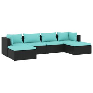 vidaXL Set de muebles de jard&iacute;n 6 pzas y cojines rat&aacute;n sint&eacute;tico negro