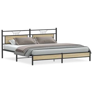 vidaXL Estructura de cama sin colch&oacute;n metal roble Sonoma 193x201 cm