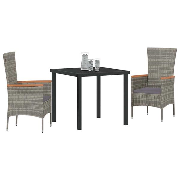 vidaXL Conjunto de Comedor de Jard&iacute;n con coj&iacute;n 3 pcs Gris