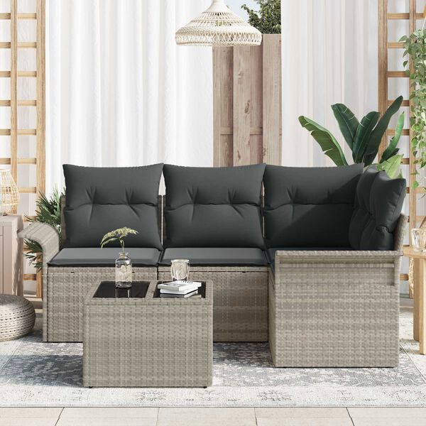 vidaXL Conjunto de sof&aacute; de jard&iacute;n 5 pcs Gris Claro rat&aacute;n sint&eacute;tico
