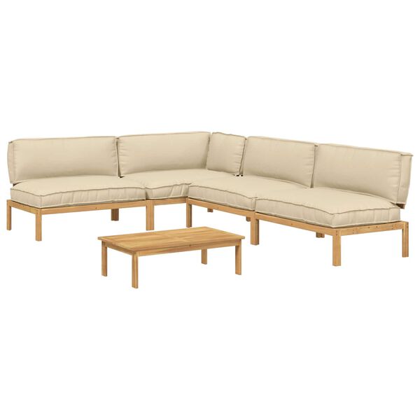 vidaXL Juego de Sof&aacute; con coj&iacute;n 5 pcs Beige Madera de Acacia S&oacute;lida