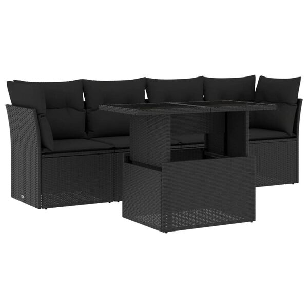 vidaXL Set de muebles de jard&iacute;n 5 pzas y cojines rat&aacute;n sint&eacute;tico negro