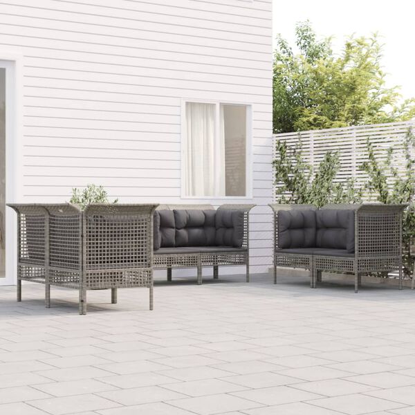 vidaXL Set de muebles de jardín 6 pzas y cojines ratán sintético gris
