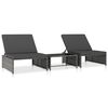 vidaXL Sillas de jard&iacute;n reclinables con mesa 2 uds rat&aacute;n PE gris