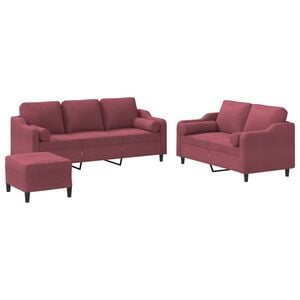 vidaXL Juego de sof&aacute;s con cojines 3 piezas tela rojo tinto