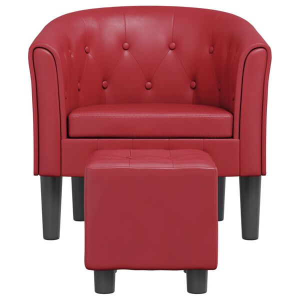 vidaXL Sillón diseño de cubo con reposapiés cuero sintético rojo tinto