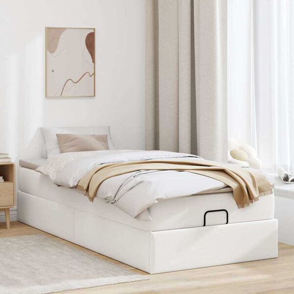 vidaXL Estructura cama otomana colch&oacute;n cuero sint&eacute;tico blanco 80x200cm