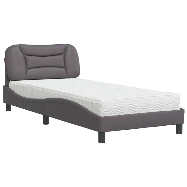 vidaXL Cama con colch&oacute;n Hvar cuero sint&eacute;tico gris 90x200 cm