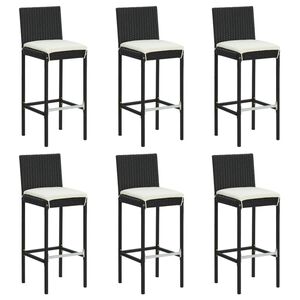 vidaXL Taburetes de cocina con cojines 6 uds rat&aacute;n sint&eacute;tico negro