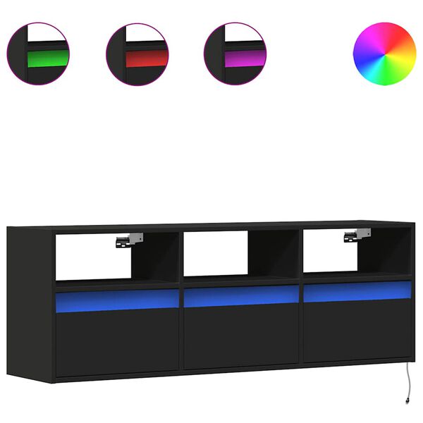 vidaXL Mueble de TV de pared con luces LED negro 130x31x45 cm