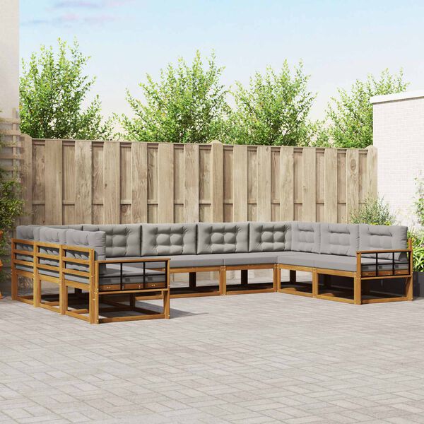 vidaXL Conjunto de sof&aacute;s de exterior 9 pcs Gris Natural y Claro