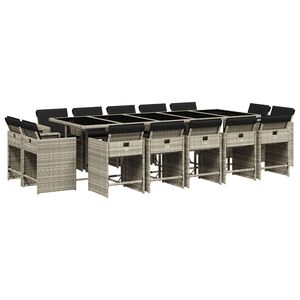 vidaXL Set comedor jard&iacute;n y cojines 15 pzas rat&aacute;n sint&eacute;tico gris claro