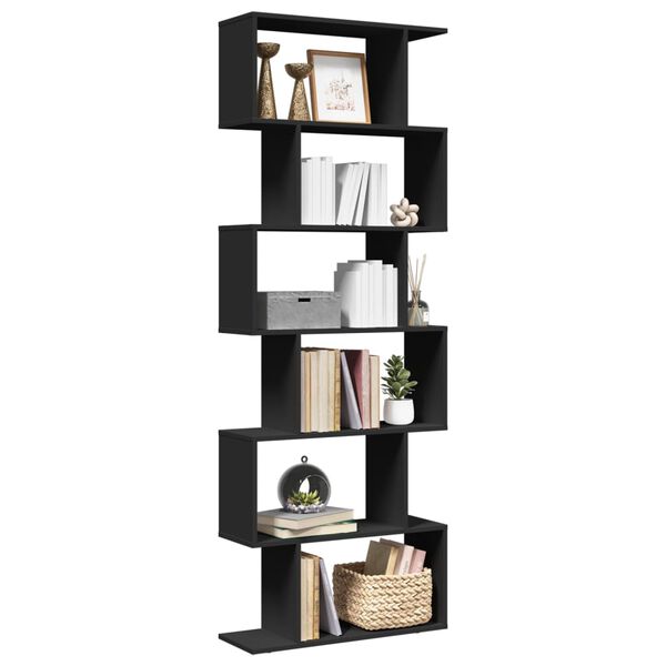 vidaXL Librer&iacute;a divisora 6 niveles madera ingenier&iacute;a negra 70x24x193cm