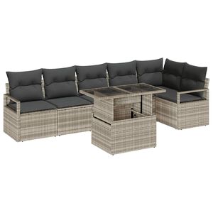 vidaXL Conjunto de sof&aacute; de jard&iacute;n 7 pcs Gris Claro rat&aacute;n sint&eacute;tico