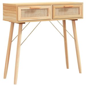 vidaXL Mesa consola madera pino maciza rat&aacute;n natural marr&oacute;n 80x30x75cm