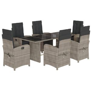 vidaXL Set comedor jard&iacute;n 7 pzas y cojines rat&aacute;n sint&eacute;tico gris claro