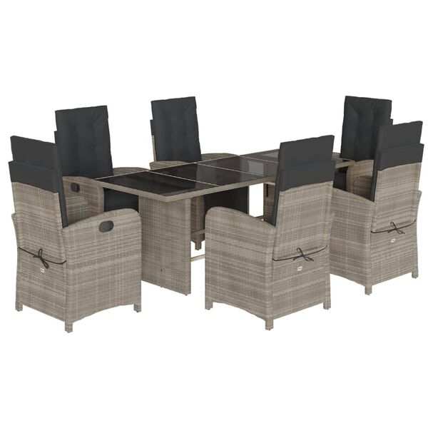 vidaXL Set comedor jard&iacute;n 7 pzas y cojines rat&aacute;n sint&eacute;tico gris claro