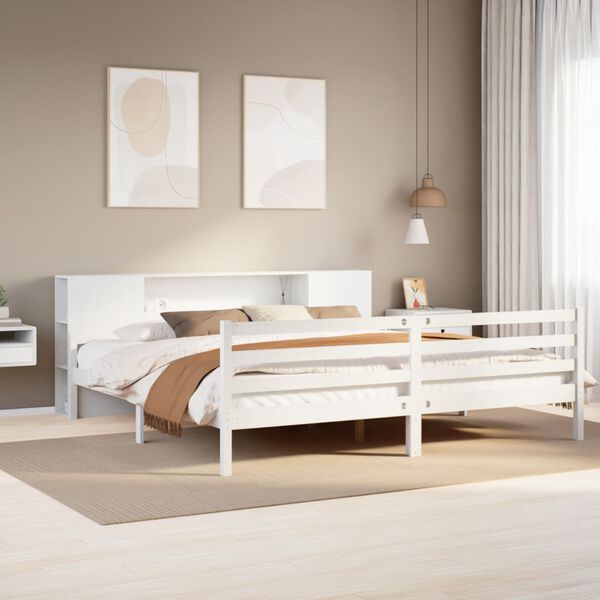 vidaXL Cama con estanter&iacute;a sin colch&oacute;n madera maciza blanca 200x200 cm