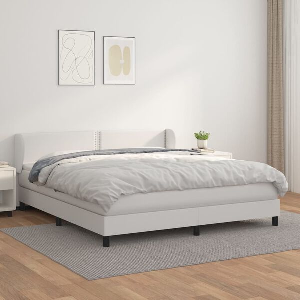vidaXL Cama box spring con colch&oacute;n cuero sint&eacute;tico blanco 180x200 cm