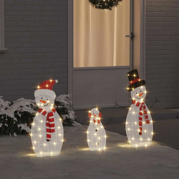 vidaXL Familia de Muñecos de Nieve Iluminados 3 pcs Cálido Poliéster