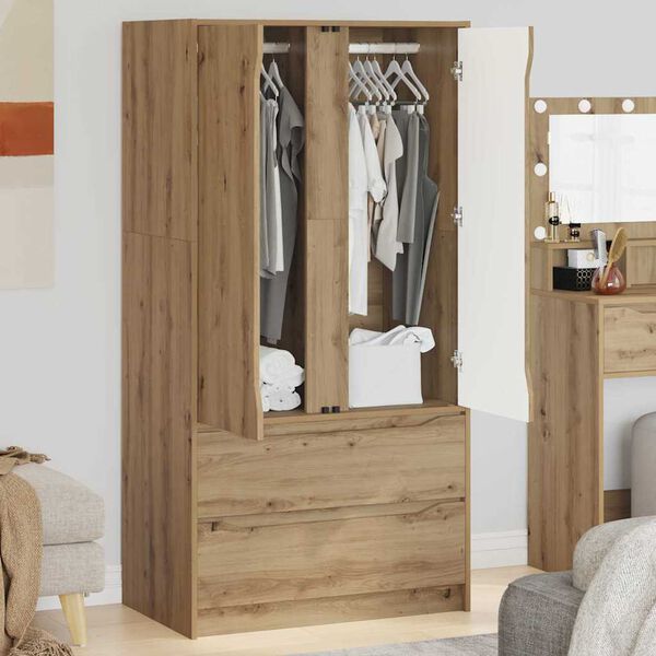 vidaXL Gabinete de Ba&ntilde;o con caj&oacute;n Roble artesanal 79,5 x 49 x 156 cm