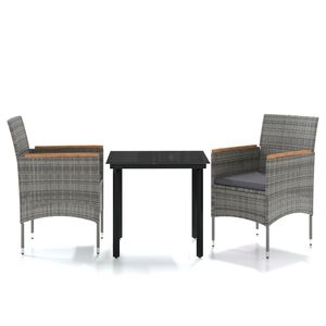 vidaXL Juego de comedor de jard&iacute;n 3 piezas con cojines gris y negro