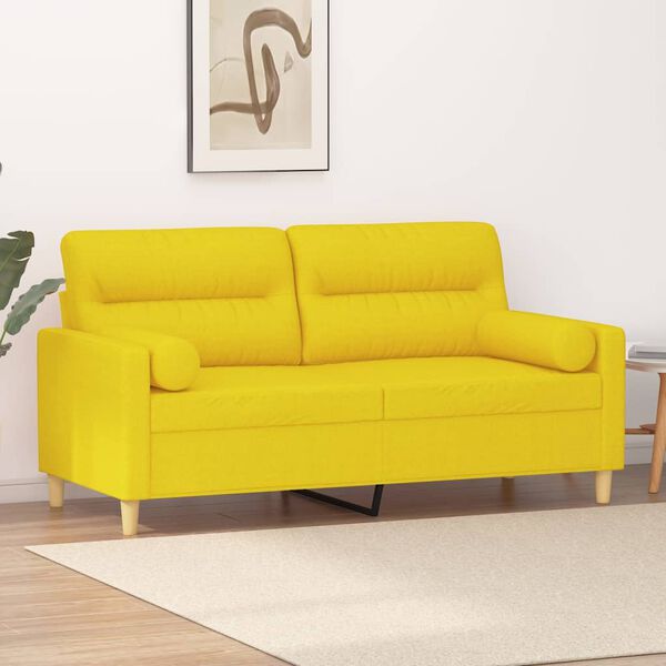vidaXL Sof&aacute; de 2 plazas con cojines tela amarillo claro 140 cm
