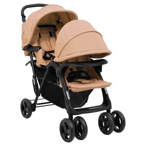vidaXL Carrito para gemelos tandem de acero gris taup&eacute;