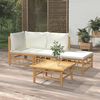 vidaXL Set de muebles de jardín 4 piezas bambú y cojines blanco crema