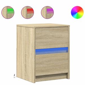 vidaXL Mesita de noche con luces LED madera de ingenier&iacute;a roble Sonoma