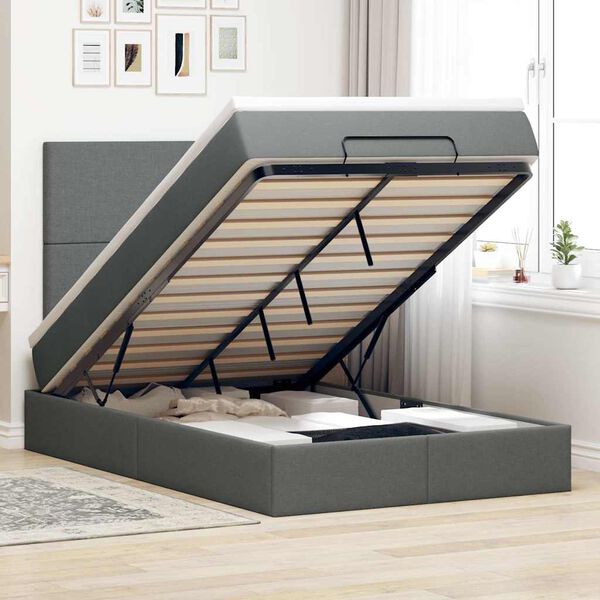 vidaXL Estructura cama otomana colchón tela gris oscuro 120x200cm