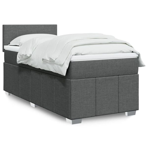 vidaXL Cama box spring con colch&oacute;n tela gris oscuro 90x190 cm