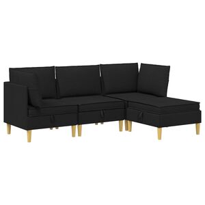 vidaXL Juego de sof&aacute; modular con almacenamiento 4 pcs Negro Tela