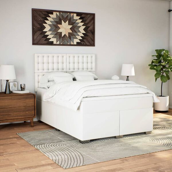 vidaXL Cama box spring con colch&oacute;n cuero sint&eacute;tico blanco 140x200cm