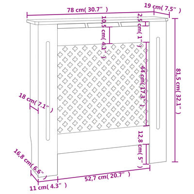 vidaXL Cubierta para radiador MDF gris 78 cm