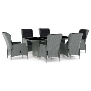 vidaXL Set comedor jard&iacute;n 7 pzas y cojines rat&aacute;n sint&eacute;tico gris claro